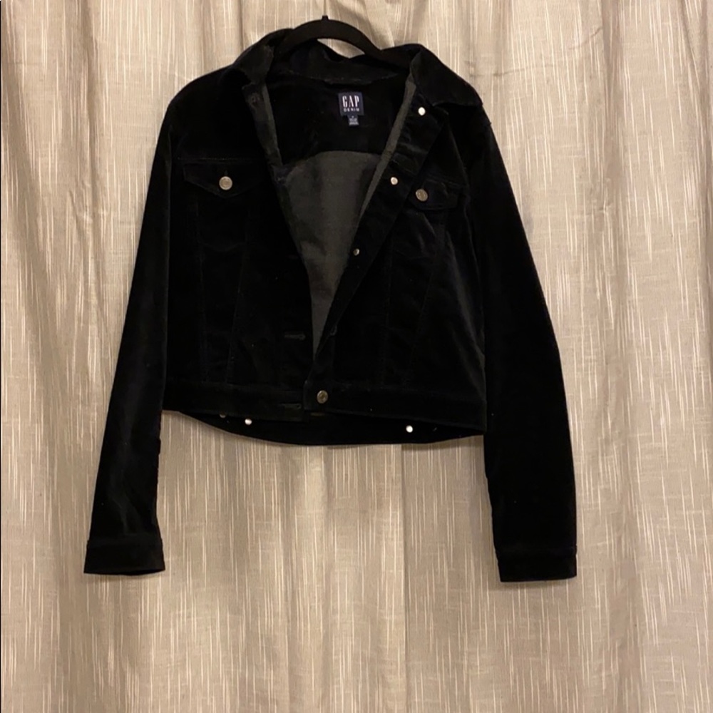 Cropped black “velvet” Jean jacket